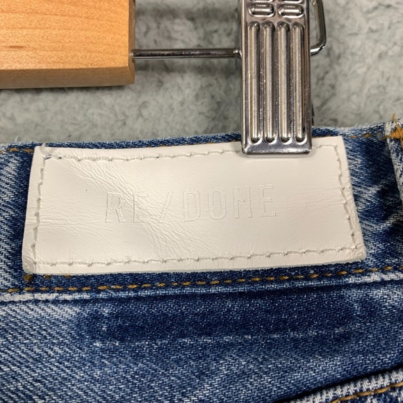 Re/Done 70s Stove Pipe Jeans Women's 30 Blue High Rise Crop Straight Leg Raw Hem - Picture 8 of 13